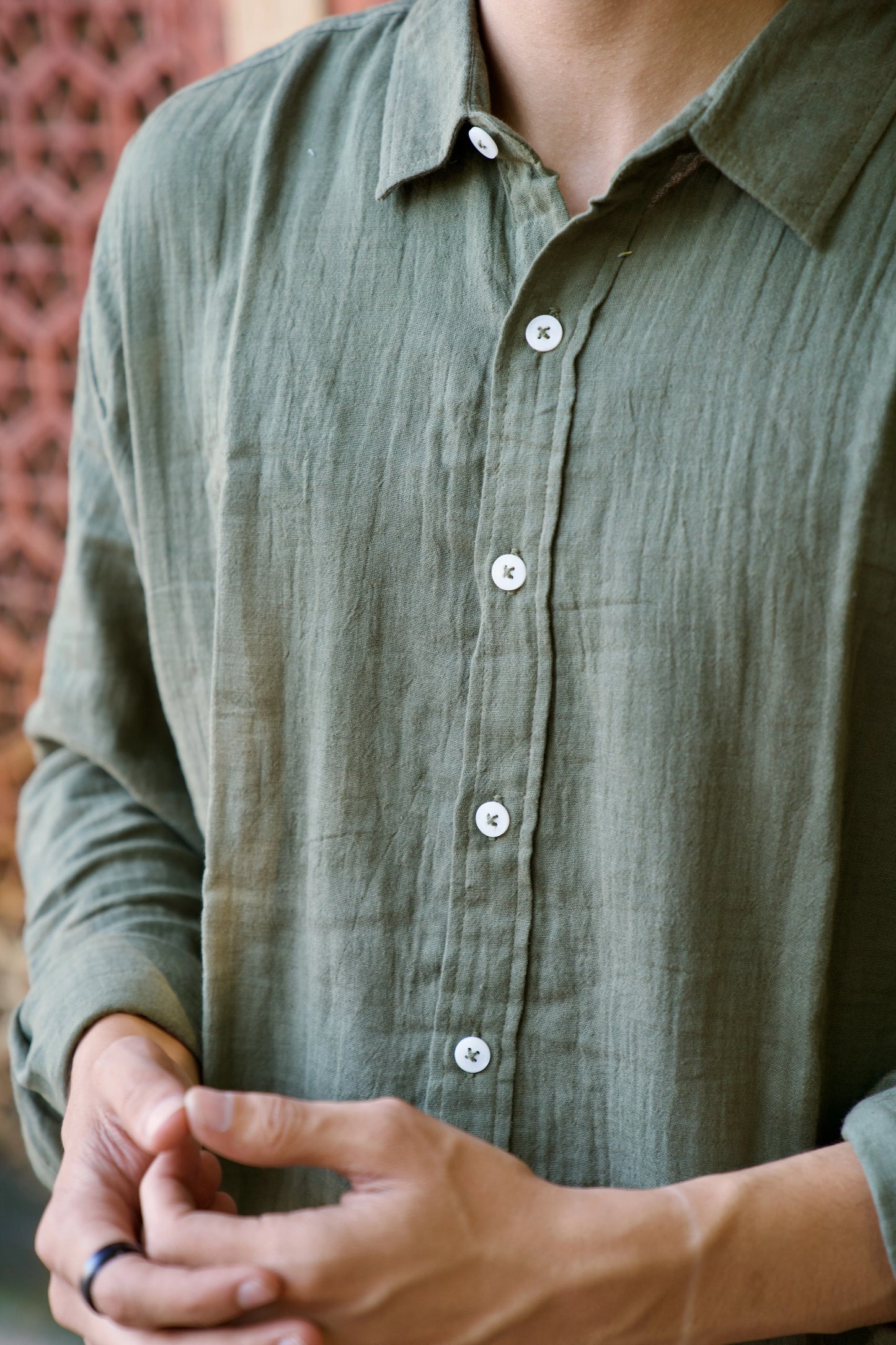 Olive Crinkle Gauge Shirt