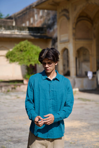 Teal Crinkle Gauge Shirt