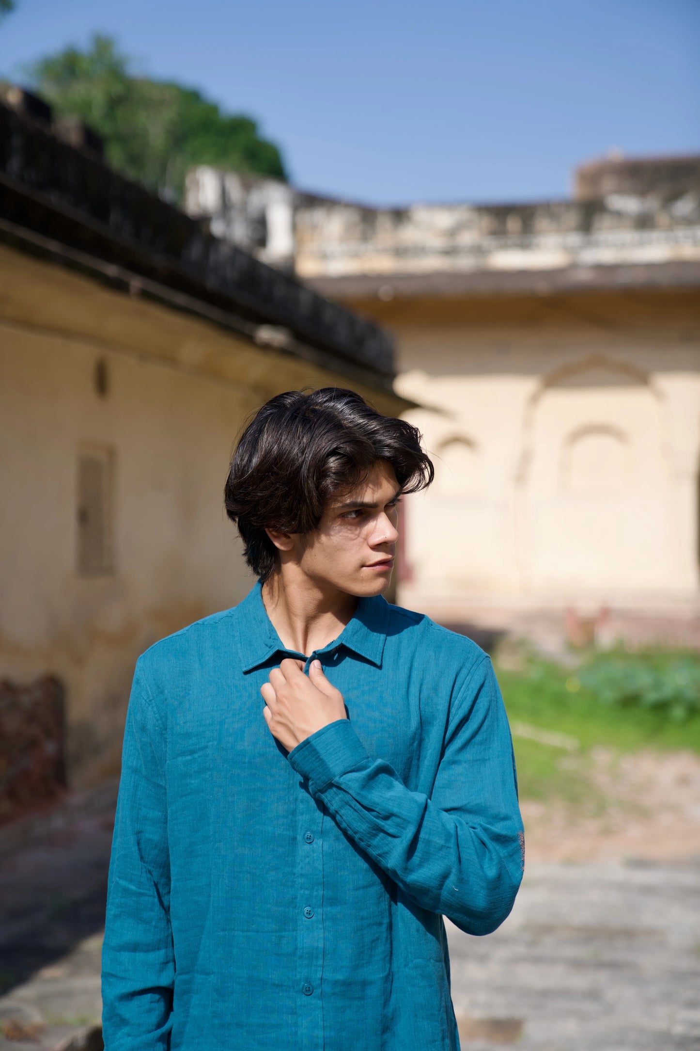 Teal Crinkle Gauge Shirt