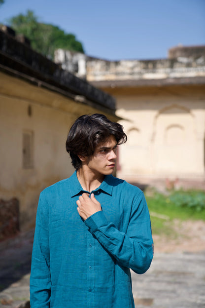 Teal Crinkle Gauge Shirt