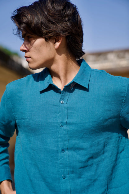 Teal Crinkle Gauge Shirt