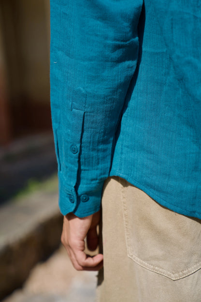 Teal Crinkle Gauge Shirt