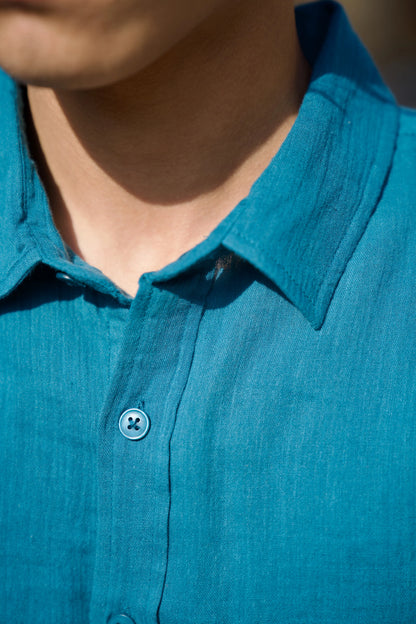 Teal Crinkle Gauge Shirt