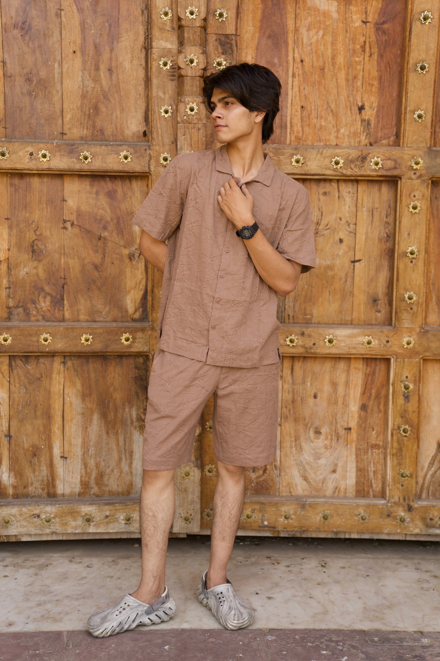 Embroidery Brown Men's Co-Ord Set