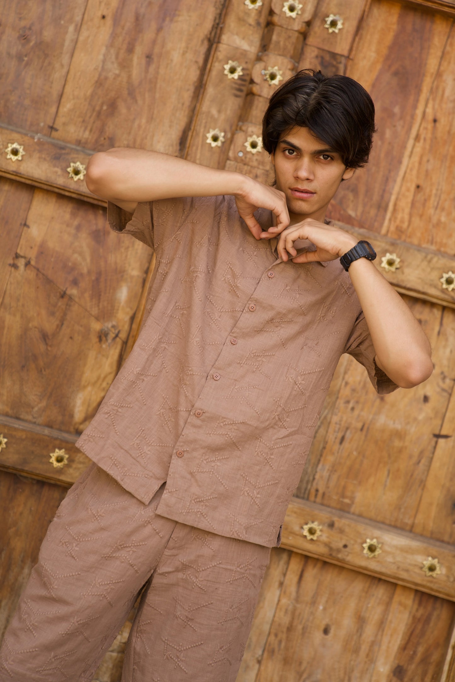 Embroidery Brown Men's Co-Ord Set