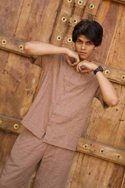 Embroidery Brown Men's Co-Ord Set