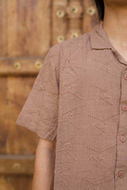 Embroidery Brown Men's Co-Ord Set